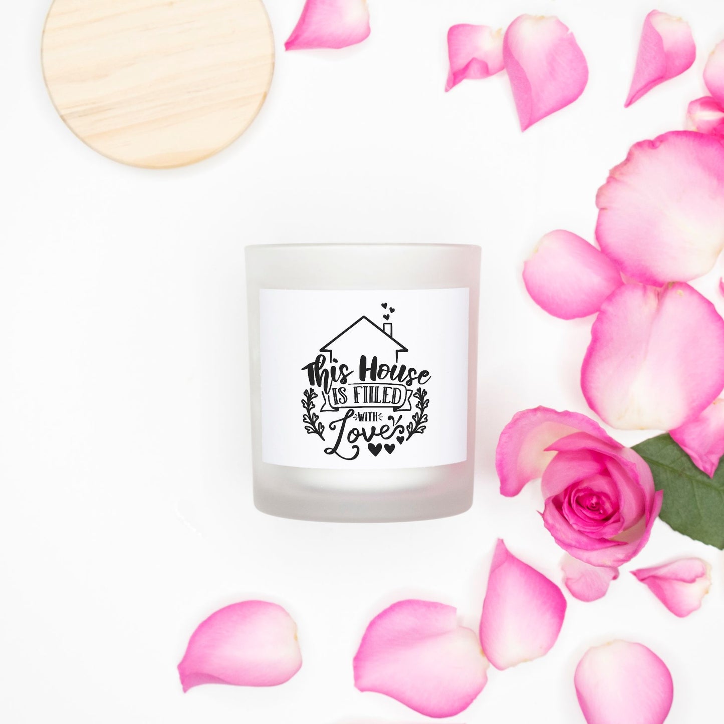 This House Is Filled With Love Decorative Pink Wick Candle  – Elegant Home Décor and Heartfelt Gift for Family, Friends, and Housewarming