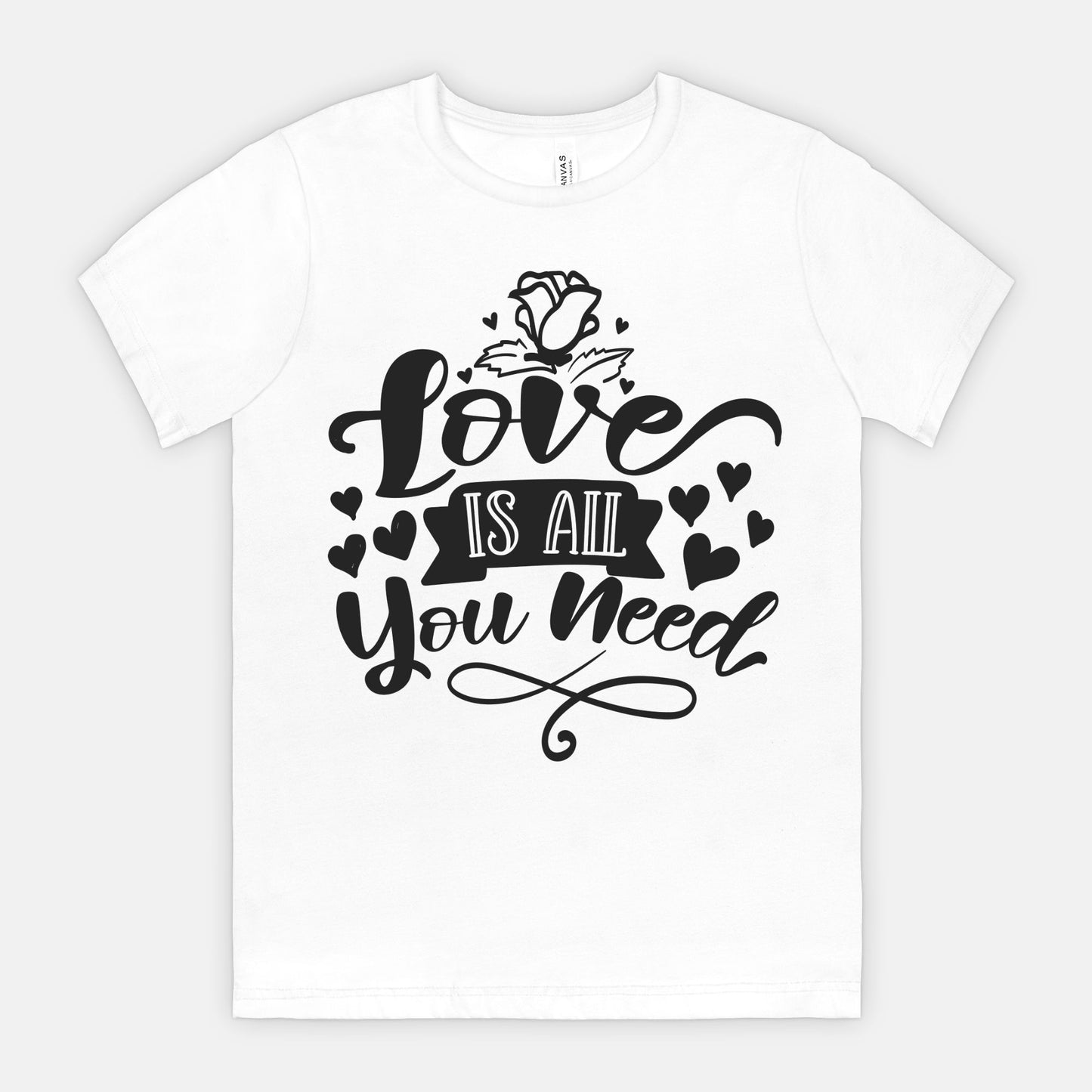 Love Is All You Need Graphic T-Shirt – Romantic and Heartfelt Design for Couples, Valentine’s Day Gift, and Everyday Style