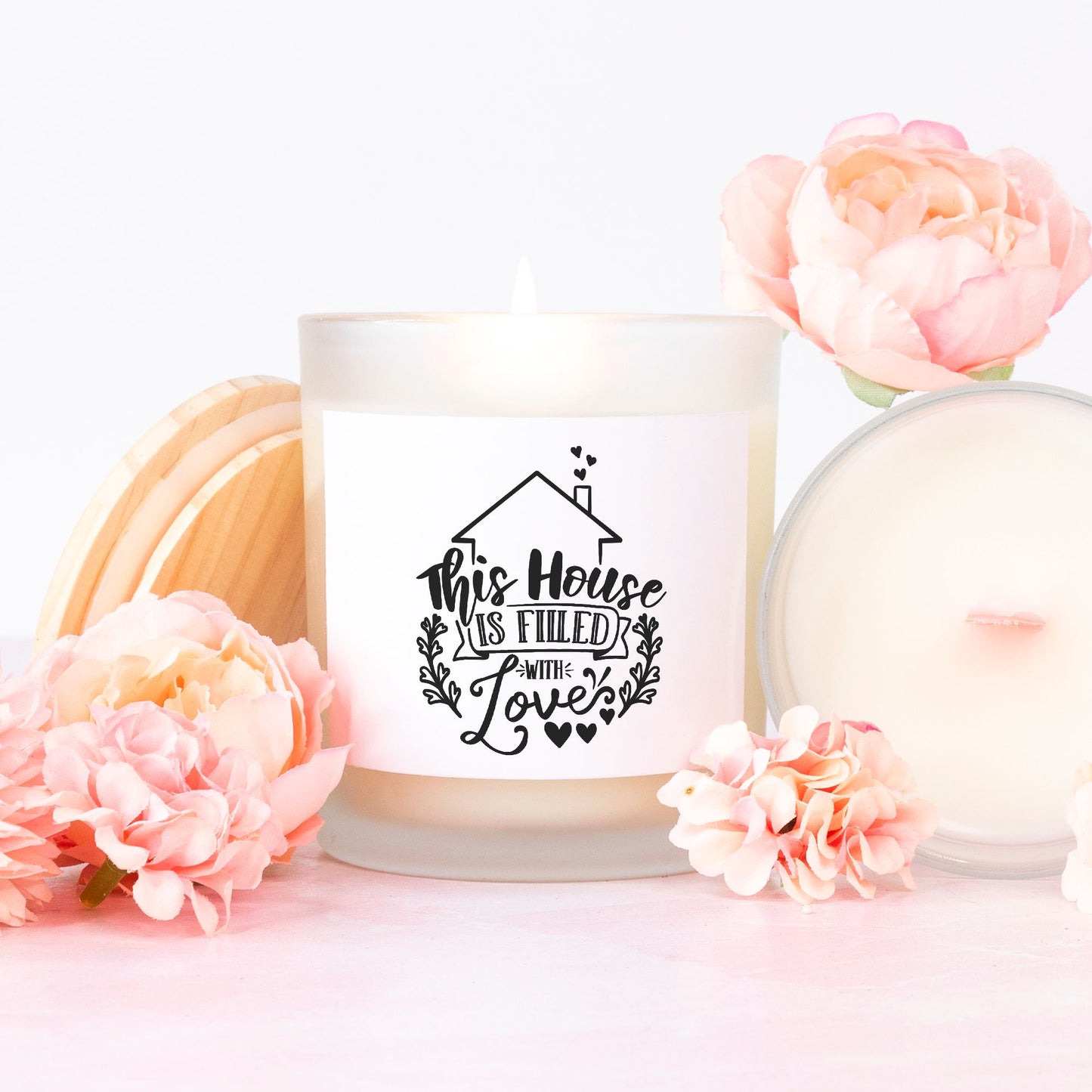 This House Is Filled With Love Decorative Pink Wick Candle  – Elegant Home Décor and Heartfelt Gift for Family, Friends, and Housewarming