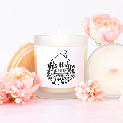 This House Is Filled With Love Decorative Pink Wick Candle  – Elegant Home Décor and Heartfelt Gift for Family, Friends, and Housewarming