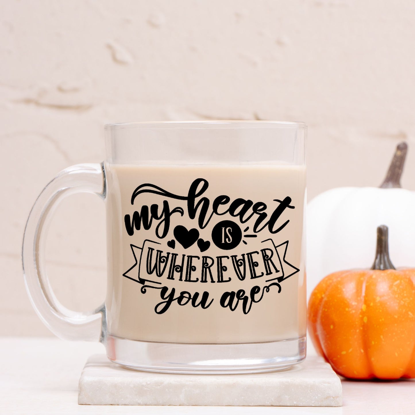 My Heart Is Wherever You Are Inspirational Glass Mug - Unique Romantic Gift for Couples, Anniversaries, Weddings, and Valentine's Day