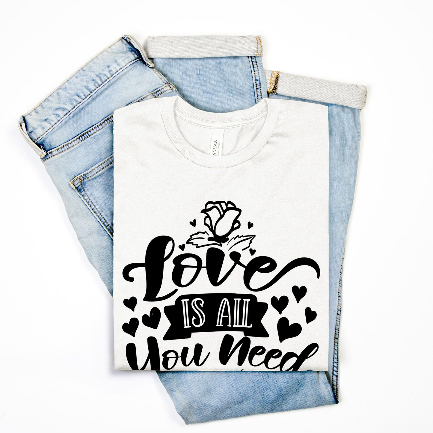 Love Is All You Need Graphic T-Shirt – Romantic and Heartfelt Design for Couples, Valentine’s Day Gift, and Everyday Style